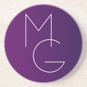 Modern 2 Initials Deep Purple Subtle Ombre Coaster