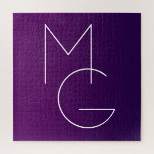 Modern 2 Initials Deep Purple Subtle Ombre Jigsaw Puzzle