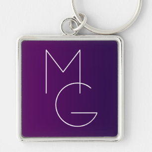 Modern 2 Initials Deep Purple Subtle Ombre Keychain