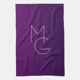 Modern 2 Initials   Deep Purple Subtle Ombre Kitchen Towel
