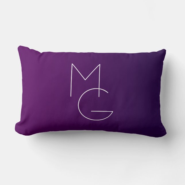 Modern 2 Initials | Deep Purple Subtle Ombre Lumbar Pillow (Front)