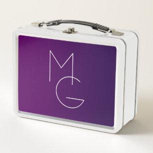 Modern 2 Initials Deep Purple Subtle Ombre Metal Lunch Box