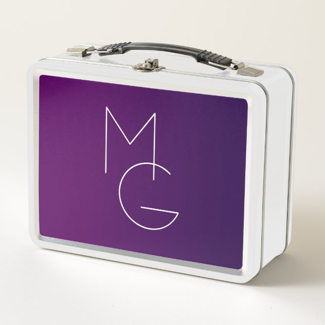 Modern 2 Initials | Deep Purple Subtle Ombre Metal Lunch Box (Front)