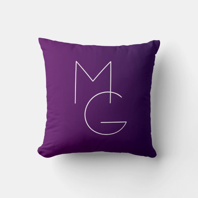Modern 2 Initials | Deep Purple Subtle Ombre Throw Pillow (Front)