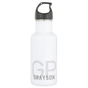 Modern 2 Initials + Name Small Grey and White 532 Ml Water Bottle