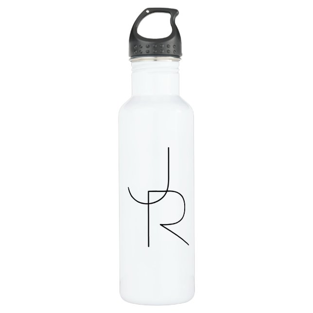 Modern 2 Overlapping Initials | Black on White 710 Ml Water Bottle (Front)