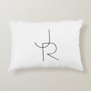Modern 2 Overlapping Initials   Black on White Accent Pillow
