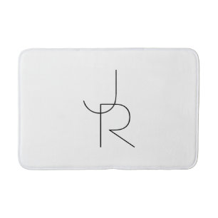Modern 2 Overlapping Initials Black on White Bath Mat