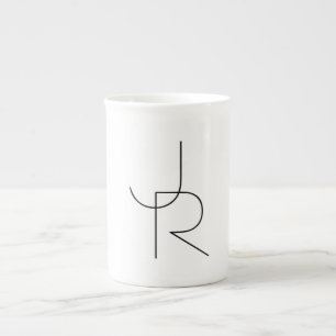 Modern 2 Overlapping Initials   Black on White Bone China Mug
