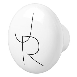 Modern 2 Overlapping Initials   Black on White Ceramic Knob