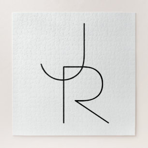 Modern 2 Overlapping Initials Black on White Jigsaw Puzzle