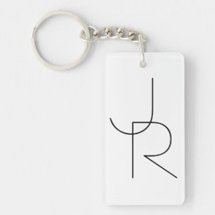 Modern 2 Overlapping Initials   Black on White Keychain