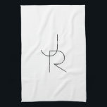 Modern 2 Overlapping Initials | Black on White Kitchen Towel<br><div class="desc">Modern overlapping initials.</div>