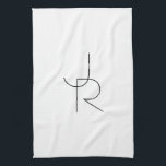 Modern 2 Overlapping Initials | Black on White Kitchen Towel<br><div class="desc">Modern overlapping initials.</div>