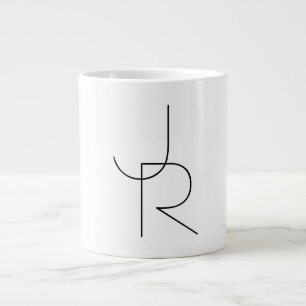 Modern 2 Overlapping Initials   Black on White Large Coffee Mug