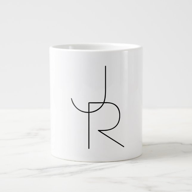 Modern 2 Overlapping Initials | Black on White Large Coffee Mug (Front)