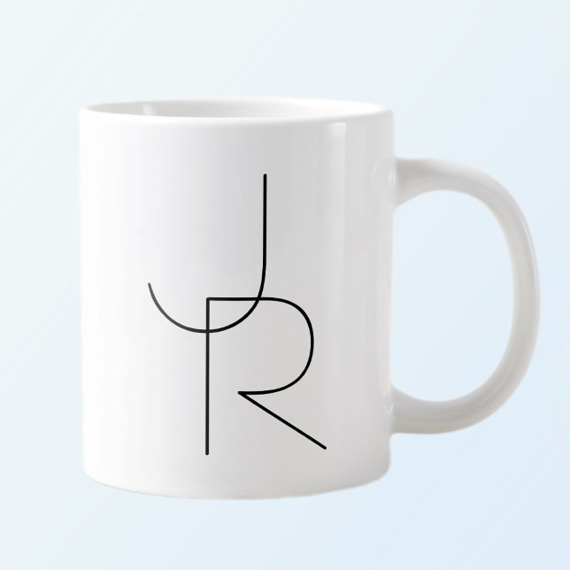 Modern 2 Overlapping Initials | Black on White Large Coffee Mug (Creator Uploaded)