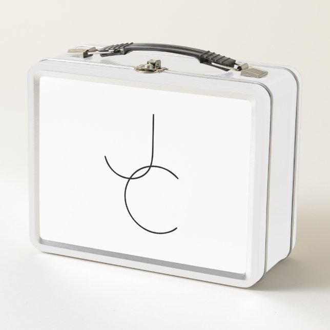 Modern 2 Overlapping Initials | Black on White Metal Lunch Box (Front)