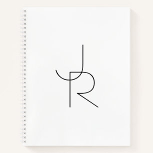 Modern 2 Overlapping Initials   Black on White Notebook