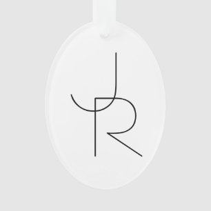Modern 2 Overlapping Initials Black on White Ornament