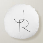 Modern 2 Overlapping Initials | Black on White Round Pillow<br><div class="desc">Modern overlapping initials.</div>