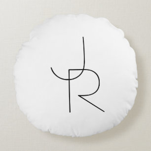 Modern 2 Overlapping Initials   Black on White Round Pillow