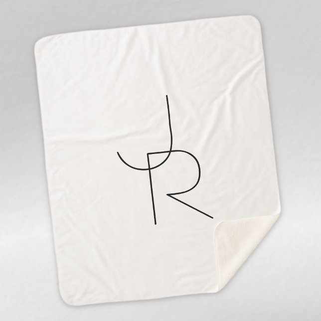 Modern 2 Overlapping Initials | Black on White Sherpa Blanket (Creator Uploaded)