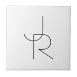 Modern 2 Overlapping Initials | Black on White Tile<br><div class="desc">Modern overlapping initials.</div>