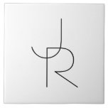 Modern 2 Overlapping Initials | Black on White Tile<br><div class="desc">Modern overlapping initials.</div>