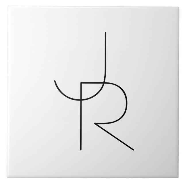 Modern 2 Overlapping Initials | Black on White Tile (Front)