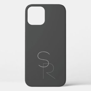 Modern 2 Overlapping Initials Grey on Grey iPhone 12 Pro Case