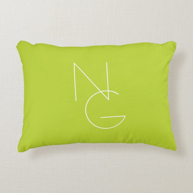 Modern 2 Overlapping Initials | Lime Green Accent Pillow (Front)