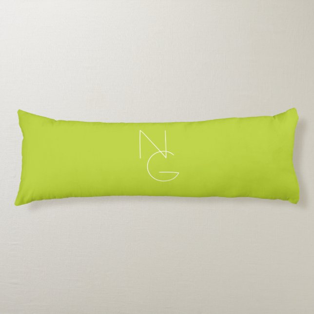 Modern 2 Overlapping Initials | Lime Green Body Pillow (Front)