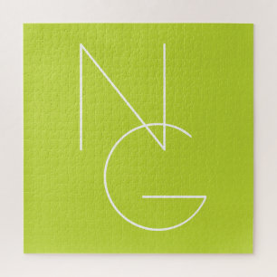 Modern 2 Overlapping Initials   Lime Green Jigsaw Puzzle