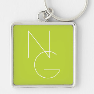 Modern 2 Overlapping Initials   Lime Green Keychain