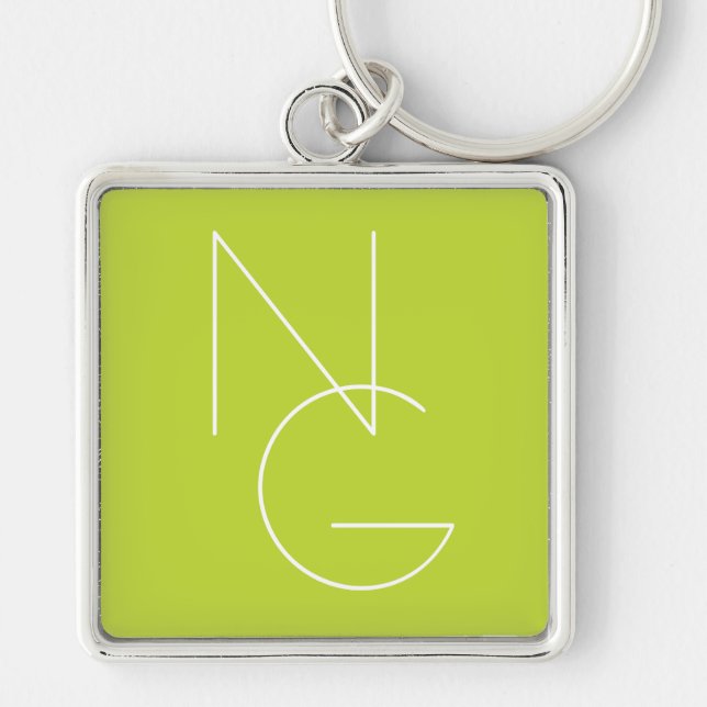 Modern 2 Overlapping Initials | Lime Green Keychain (Front)