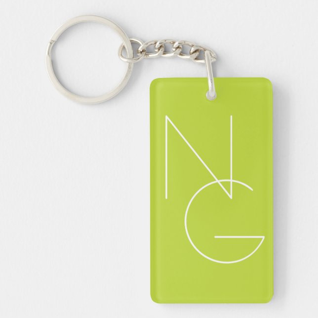 Modern 2 Overlapping Initials | Lime Green Keychain (Front)