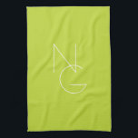 Modern 2 Overlapping Initials | Lime Green Kitchen Towel<br><div class="desc">Modern overlapping initials.</div>
