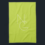 Modern 2 Overlapping Initials | Lime Green Kitchen Towel<br><div class="desc">Modern overlapping initials.</div>