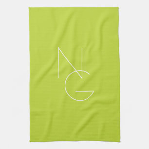 Modern 2 Overlapping Initials Lime Green Kitchen Towel