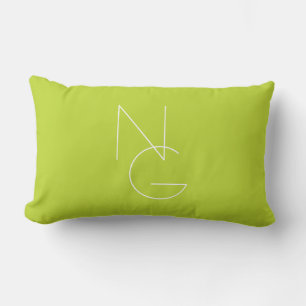 Modern 2 Overlapping Initials   Lime Green Lumbar Pillow