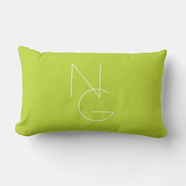 Modern 2 Overlapping Initials | Lime Green Lumbar Pillow (Front)