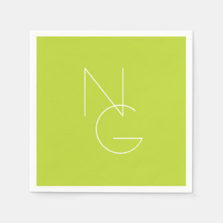 Modern 2 Overlapping Initials | Lime Green Napkin