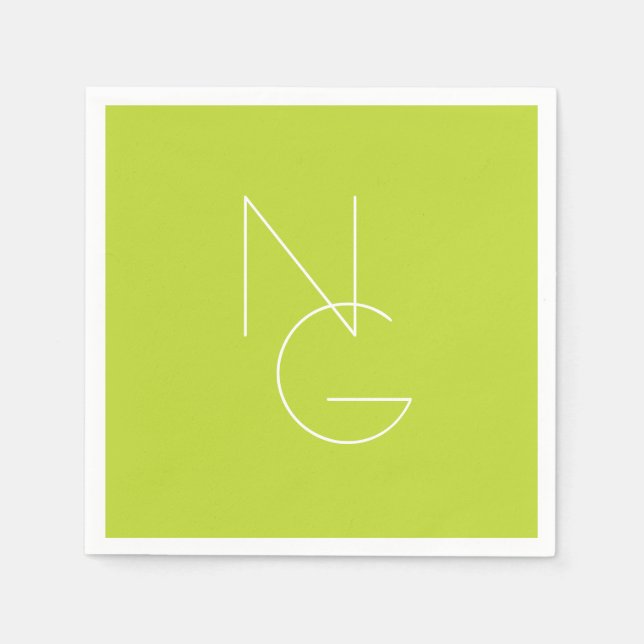 Modern 2 Overlapping Initials | Lime Green Napkin (Front)