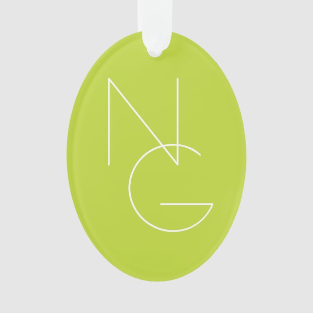 Modern 2 Overlapping Initials | Lime Green Ornament (Front)