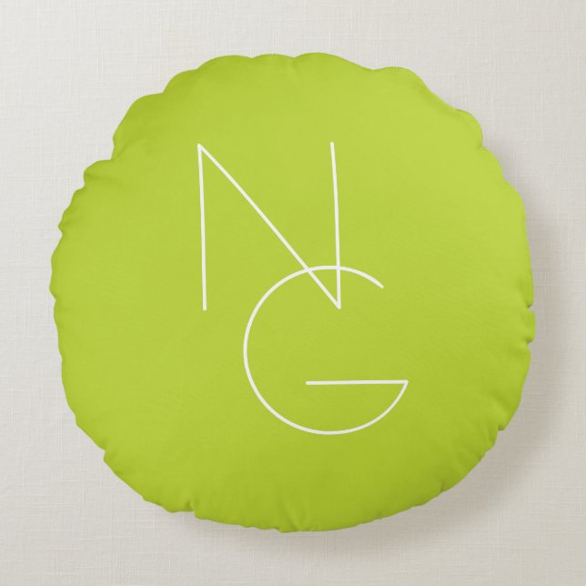 Modern 2 Overlapping Initials | Lime Green Round Pillow (Front)