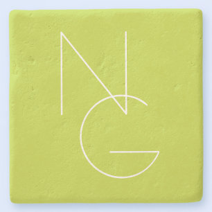 Modern 2 Overlapping Initials   Lime Green Stone Coaster