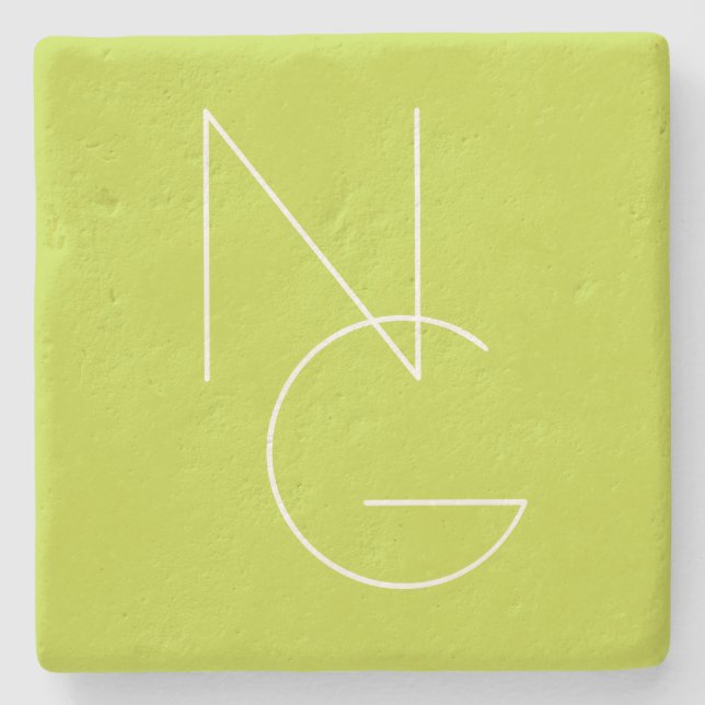 Modern 2 Overlapping Initials | Lime Green Stone Coaster (Front)