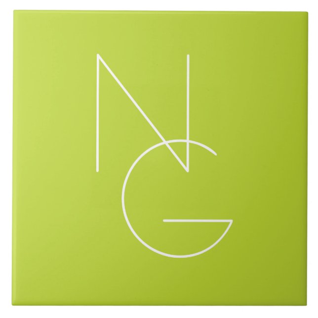 Modern 2 Overlapping Initials | Lime Green Tile (Front)