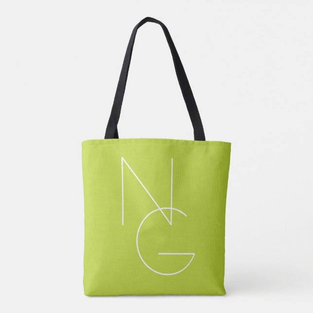 Modern 2 Overlapping Initials | Lime Green Tote Bag (Back)